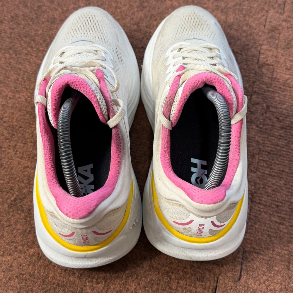 Hoka Bondi 9 Womens Running Shoes 8.5 Alabaster Sea Glass Pink Yellow 1162012 A- - Picture 9 of 11